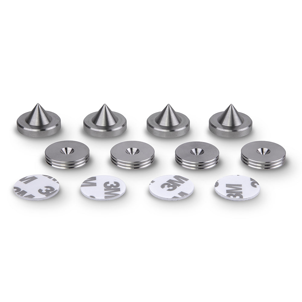 Stainless Steel Speaker Spikes / Cones 20mm dia & Slim Pads - Set of 4